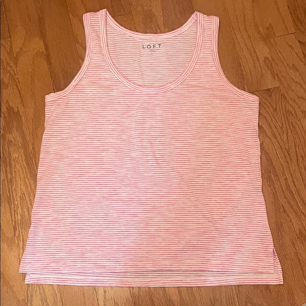 🌸LOFT Pink & White Striped Scoop Neck Tank